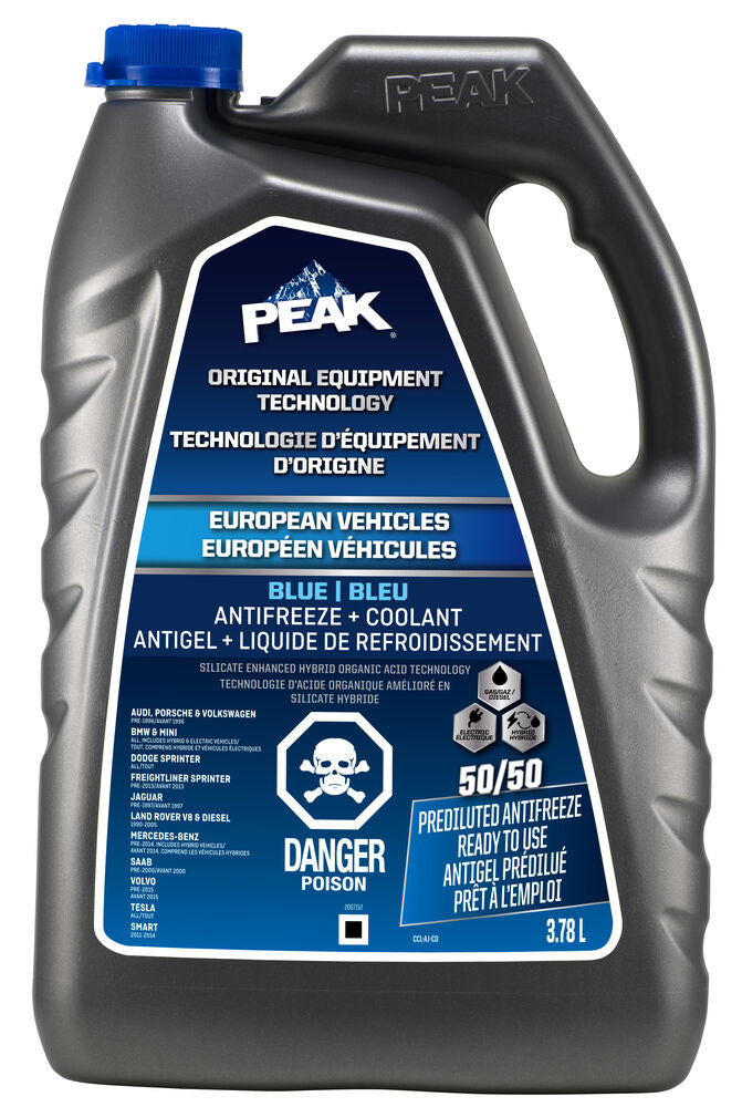 PEAK OET European Vehicles Blue Antifreeze Coolant 50/50 1 Gallon