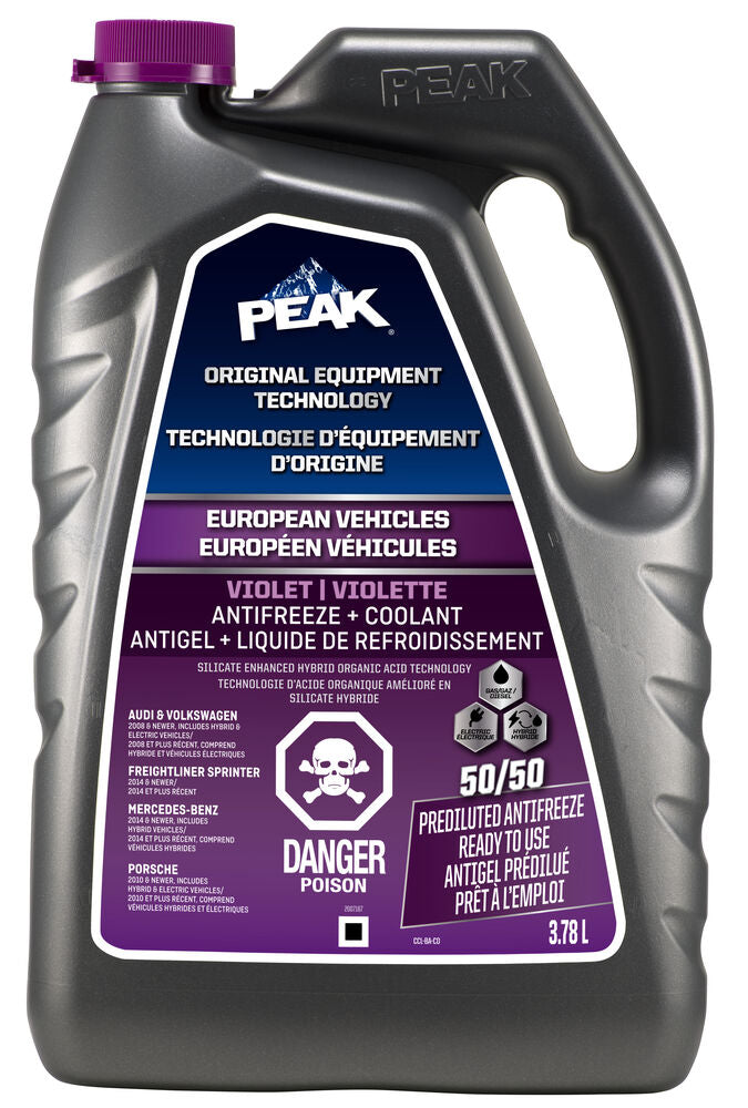 PEAK OET European Vehicles Violet Antifreeze Coolant 50/50 1 Gallon