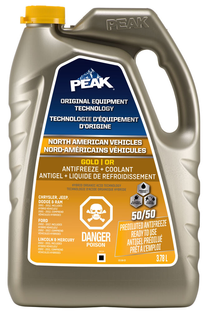 PEAK OET North American Vehicles Gold Antifreeze Coolant 50/50 1 Gallon