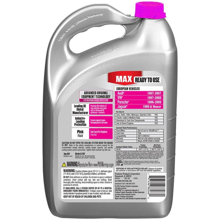 Prestone MAX European Vehicles Pink Antifreeze Coolant 50/50 1 Gallon